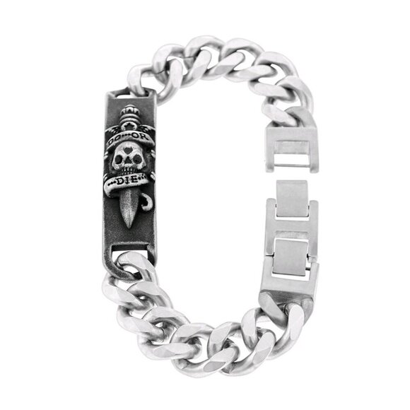 Ed Hardy Other - ED HARDY MEN'S STAINLESS STEEL SILVER TONE ANTIQUE "DO OR DIE" SKULL BRACELET